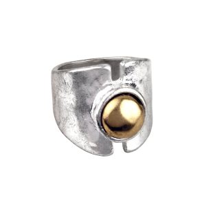 Bella Uno Two-Tone Silver Band With Gold Bead Ring
