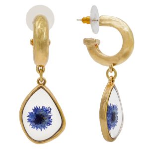Bella Uno Pressed Flower Gold Dangle Earrings