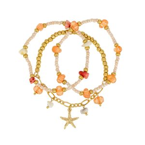 Beach Chic Gold Tone Three Stretch Starfish Bracelets