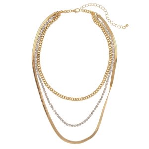 Dauplaise Jewelry 3 Row Mixed Gold Chain Necklace