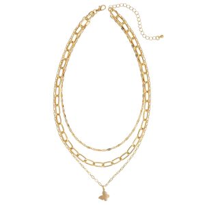 Dauplaise Jewelry 3 Row Chain Butterfly Drop Necklace