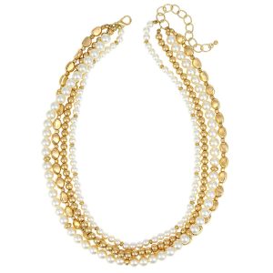 Bay Studio 4 Row Pearls and Facet Layered Necklace
