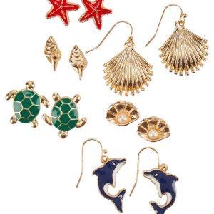 Beach Chic 6 Pk Stud/Drops Sea Life Earrings