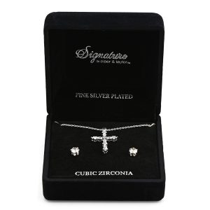 Signature CZ Cross Necklace & Earrings Set