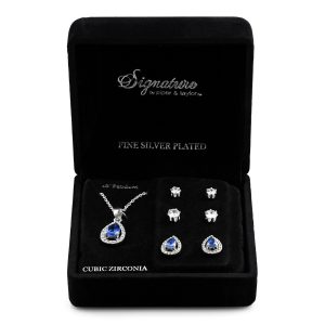 Signature CZ Blue Tear Drop Necklace & 3-Pc. Earrings Set