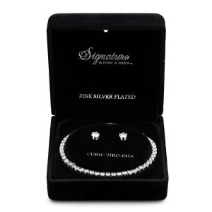 Signature CZ Tennis Bracelet & Stud Earrings Set