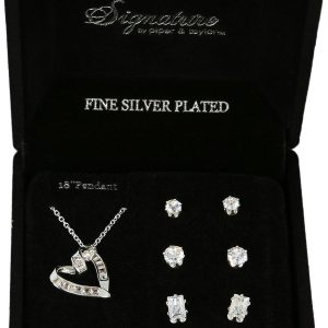 Signature CZ Heart Necklace & 3-Pc. Earrings Set