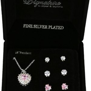 Signature CZ Pink Heart Necklace & 3-Pc. Earrings Set
