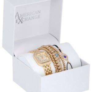 American Exchange Womens Gold Evil Eye Boxed Watch Set