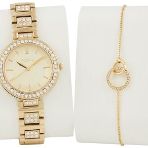 Fossil Womens 2 Pc Round Watch & Bracelet Set