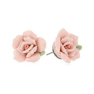 Vintage Pink Porcelain Rose Post Earrings