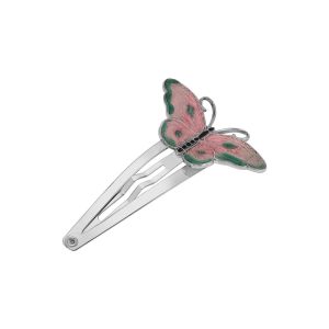 1928 Jewelry Silver Tone Pink Butterfly Snap Hair Clip