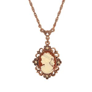 1928 Jewelry Oval Cameo Crystal Necklace