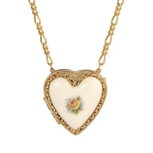 1928 Jewelry Porcelain Heart Locket Necklace