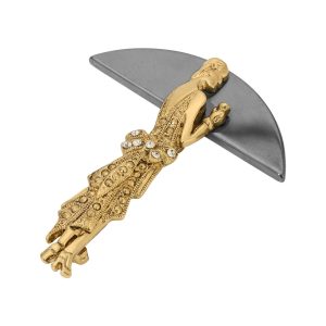 Gold Tone Black Hematite Lady Brooch