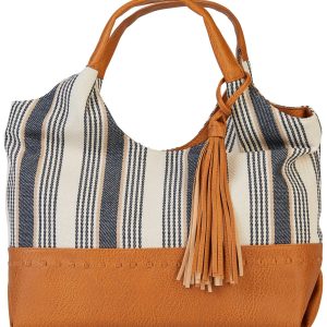 Bueno Navy Stripe Woven Tote Handbag