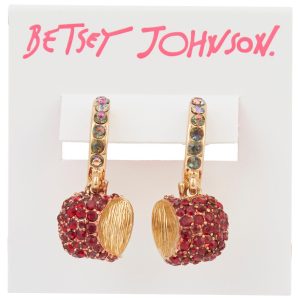 Betsey Johnson Apple Charm Huggie Stud Earrings