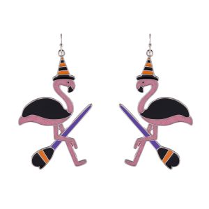 UNCAS Flamingo Witch Halloween Earrings