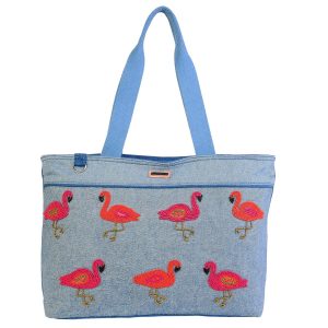 Sun N' Sand Beaded Flamingo Beach Tote Bag