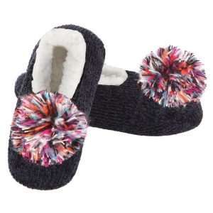 Womens Chenille Non-Skid Pom-Pom Slippers