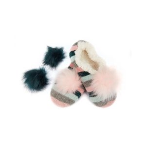 Stripe Chenille Interchangeable Pom Pom Slippers