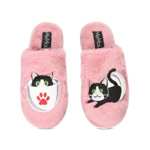 Womens Teacup Kitty Plush Slippers