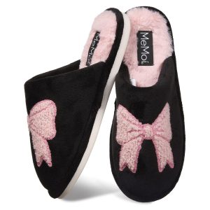 Womens Bow Plush Memory Foam Slippers