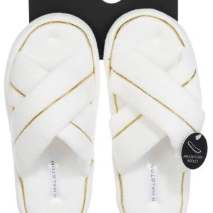 Halston Womens Slippers with Gold Trim