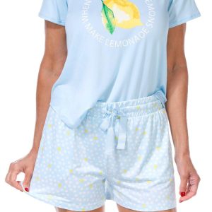 Jaclyn Women's 3 Pc Lemon Print Sleepwear Set