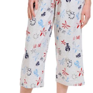 Hue Womens Smooth Sailing Print Drawstring Sleep Capris