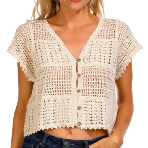 Rebellion Juniors Crochet Button Down Top