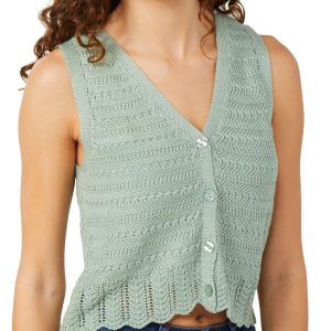 No Comment Juniors Crochet Button Down Vest