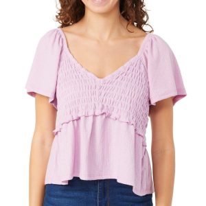 Discreet Juniors Smocked Peplum Top