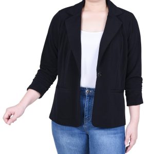 NY Collection Petite 3/4 Sleeve Knit Ottoman Jacket
