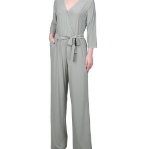 NY Collection Petite 3/4 Sleeve Belted Jumpsuit