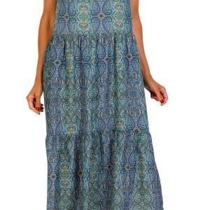Emily Daniels Womens Sleeveless Print Halter Maxi Dress