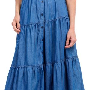 Steve Madden Women's Denim Tiered Maxi Dress
