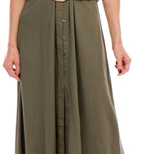 Womens Belted Solid Color Maxi Dress