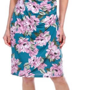 Connected Apparel Womens Cowl Neck Floral Sheath Dress