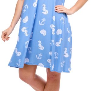 Allison Brittney Womens Sleeveless Nautical Print Dress