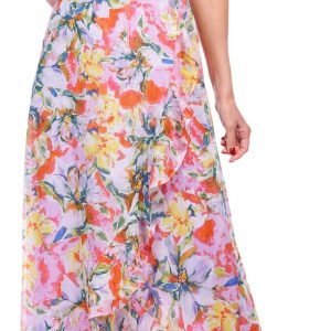 London Times Womens Sleeveless Ruffle Wrap Maxi Dress