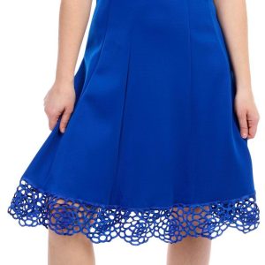 Donna Ricco Womens Solid Crochet Trim Short Sleeve Dress