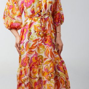 Julia Jordan Womens 3/4 Sleeve Print Chiffon Dress