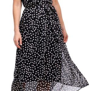 Donna Ricco Womens Sleeveless Polka Dot Chiffon Dress