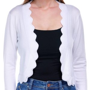 Nina Leonard Womens Long Sleeve Scalloped Bolero Shrug