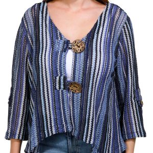 Nina Leonard Womens 3/4 Sleeve Coco Button Down Shrug