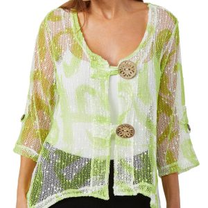 Nina Leonard Womens 3/4 Sleeve Coconut Button Print Shrug