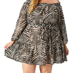 Millenium Clothing Inc. Womens Long Sleeve Print Swing Dress