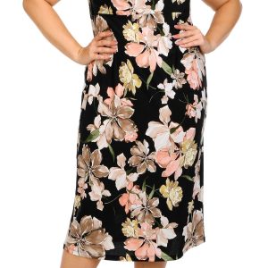 Connected Apparel Plus Floral Cowl Neck Dress