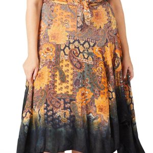 Sky & Sand Plus Sleeveless Border Print Swing Dress